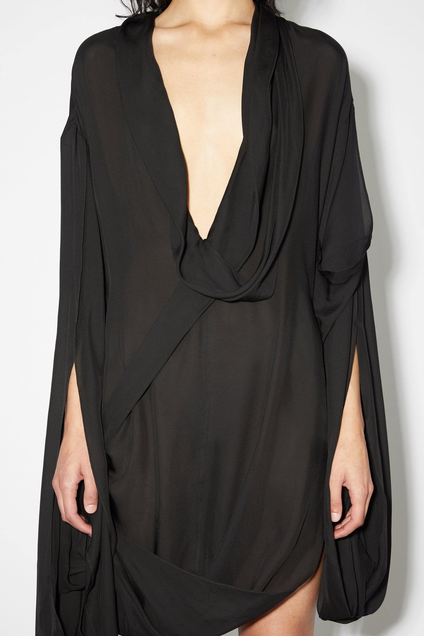 Draped Ruffle, Black, Dress - Lindner Fashion