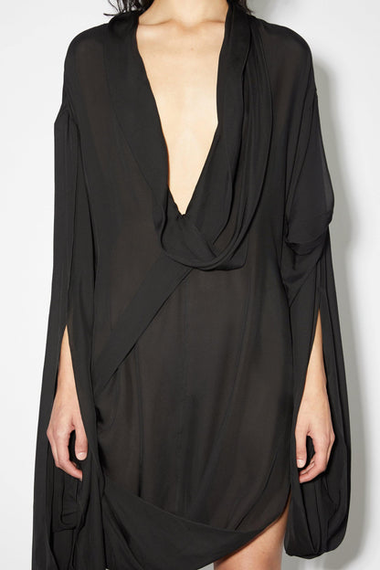 Draped Ruffle, Black, Dress - Lindner Fashion