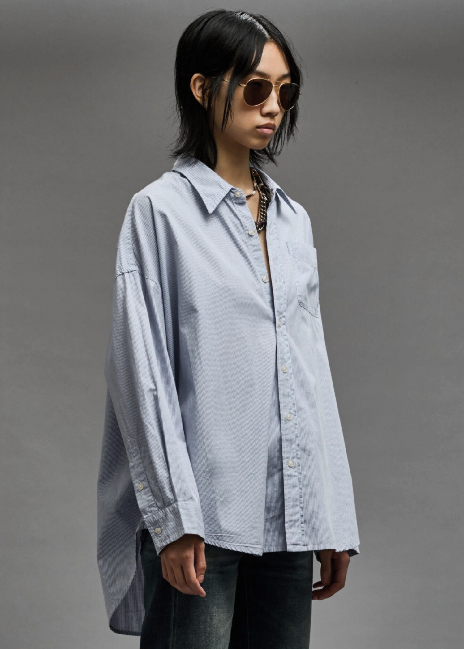 Drop Neck, Blue/White Pinstripe, Oxford Hemd - Lindner Fashion