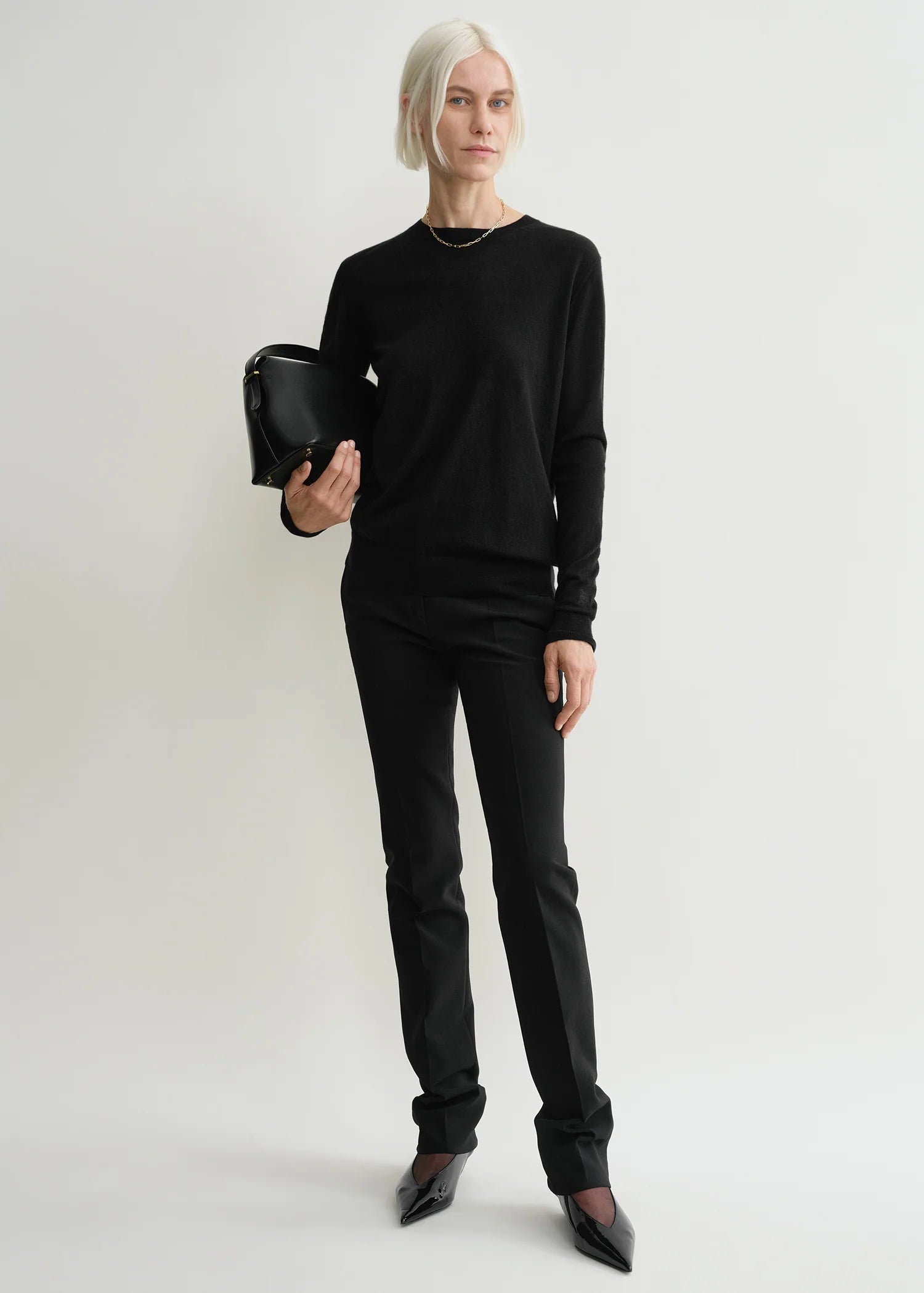 Fine Crew-Neck, Black, Pullover - Lindner Fashion