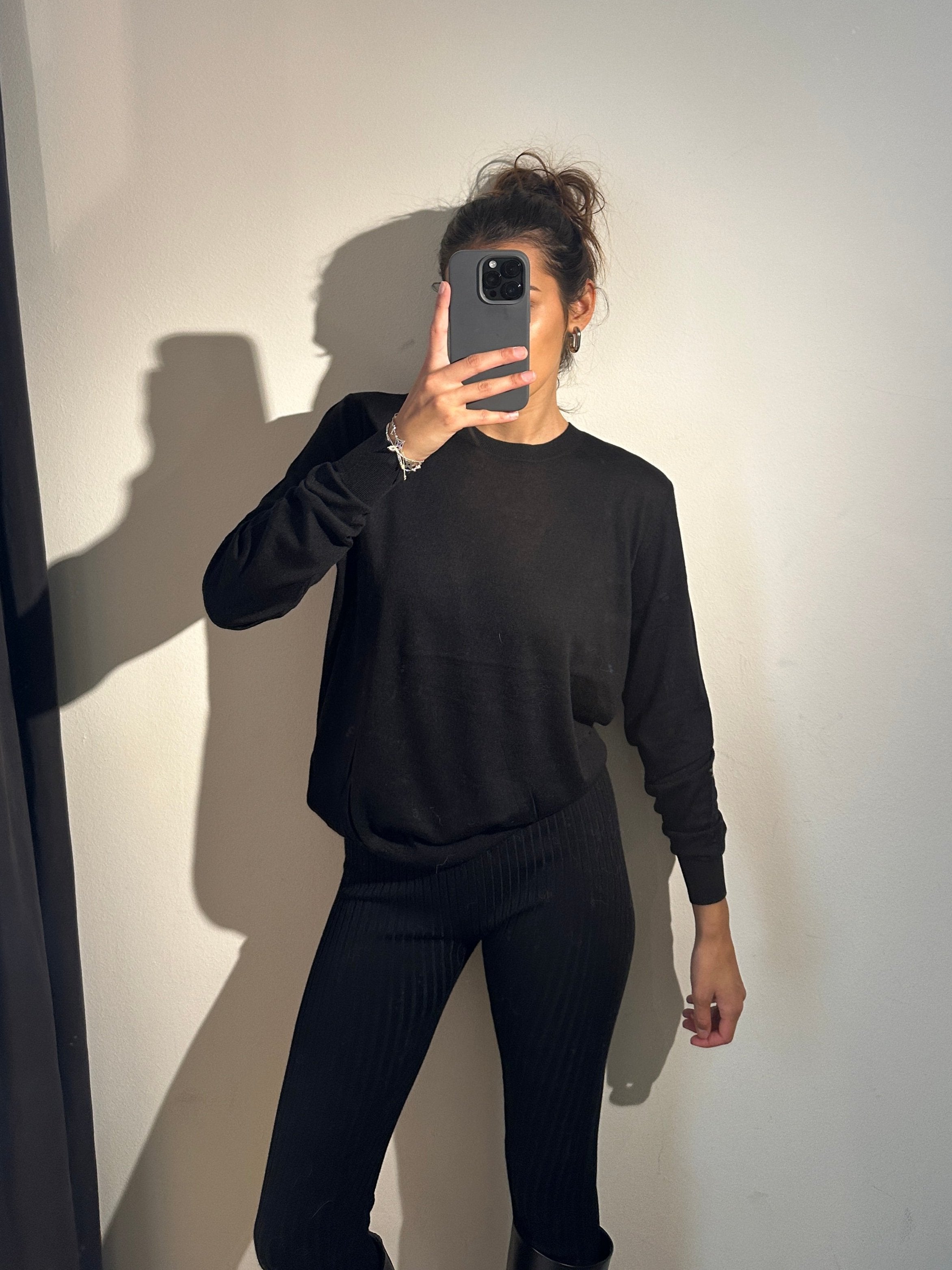 Fine Crew-Neck, Black, Pullover - Lindner Fashion