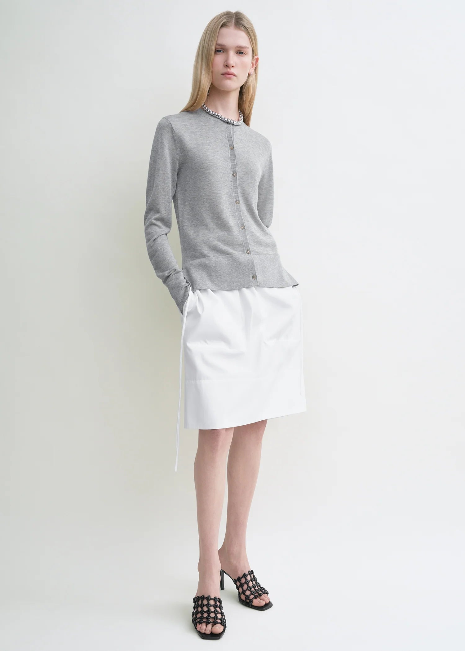 Fine Knit, Grey Melange, Cardigan - Lindner Fashion