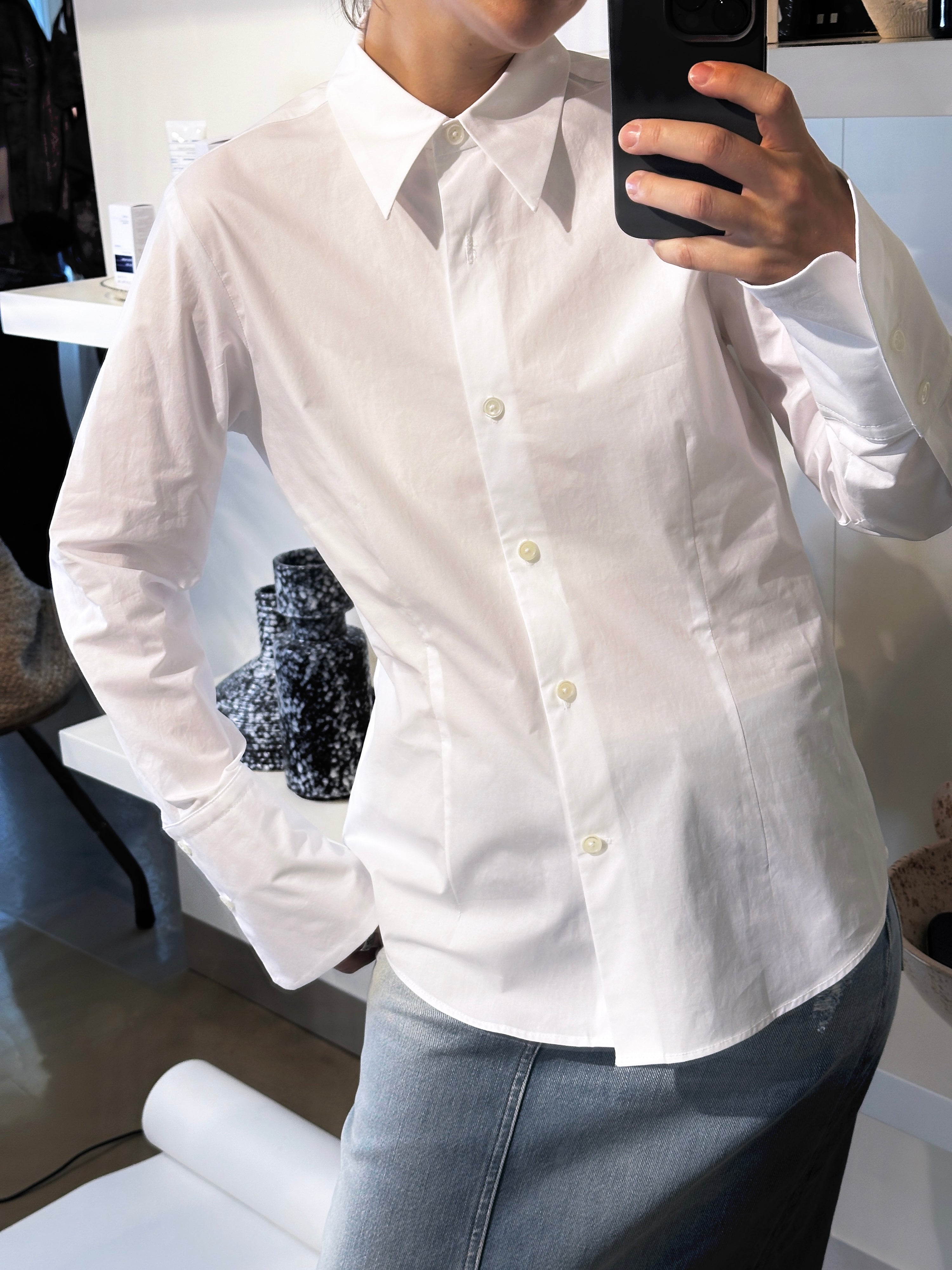 Fitted, White, Bluse - Lindner Fashion