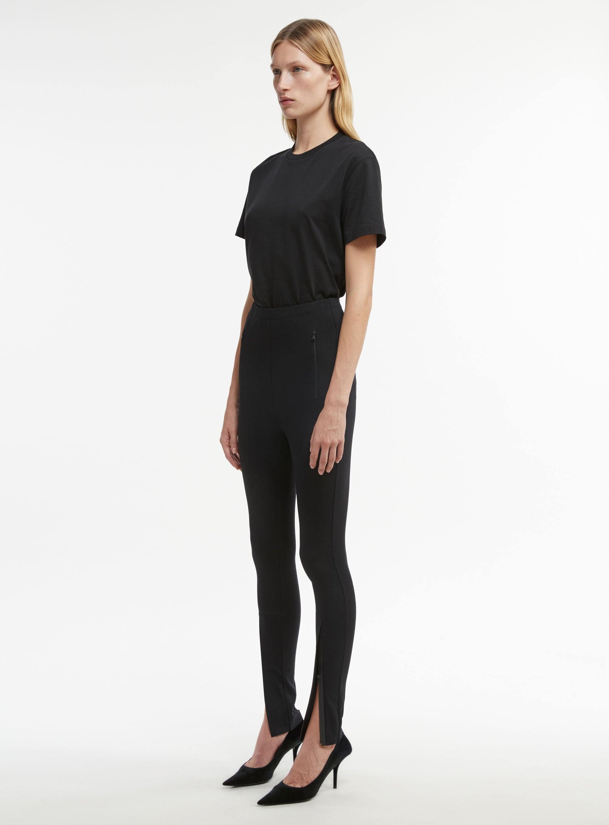 Front Zip, Black, Leggings - Lindner Fashion