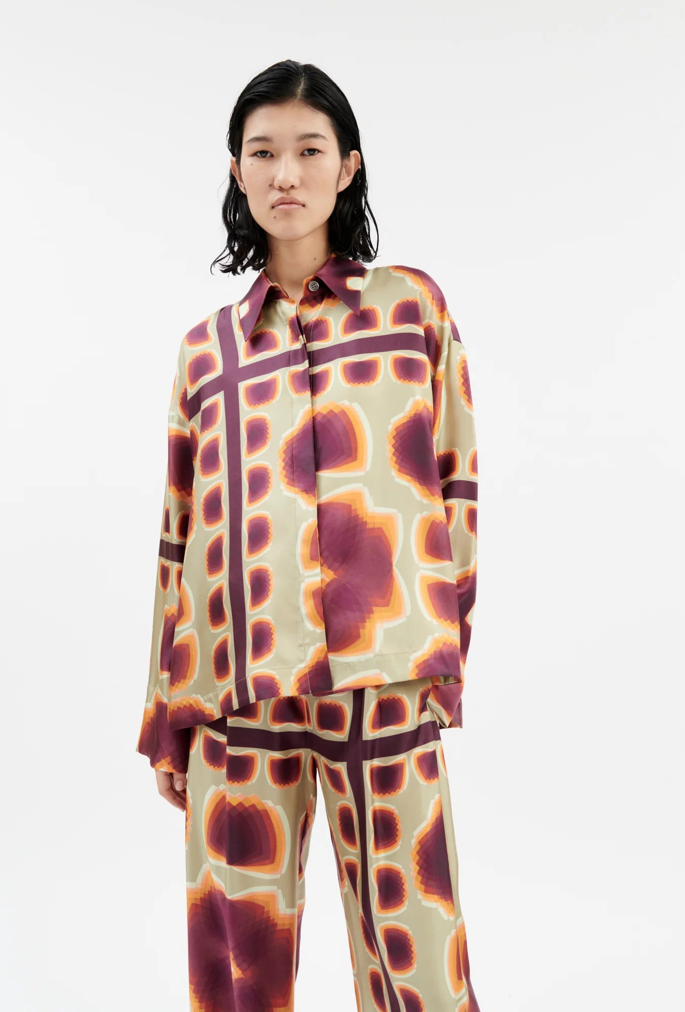 Graphic Silk, Chestnut/Red, Bluse - Lindner Fashion