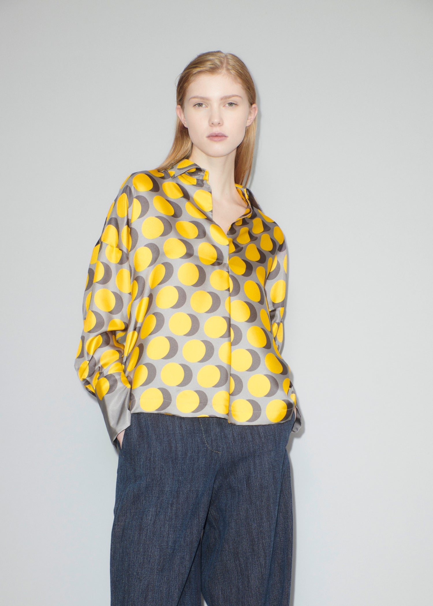 Graphic Silk, Gold Yellow, Bluse - Lindner Fashion