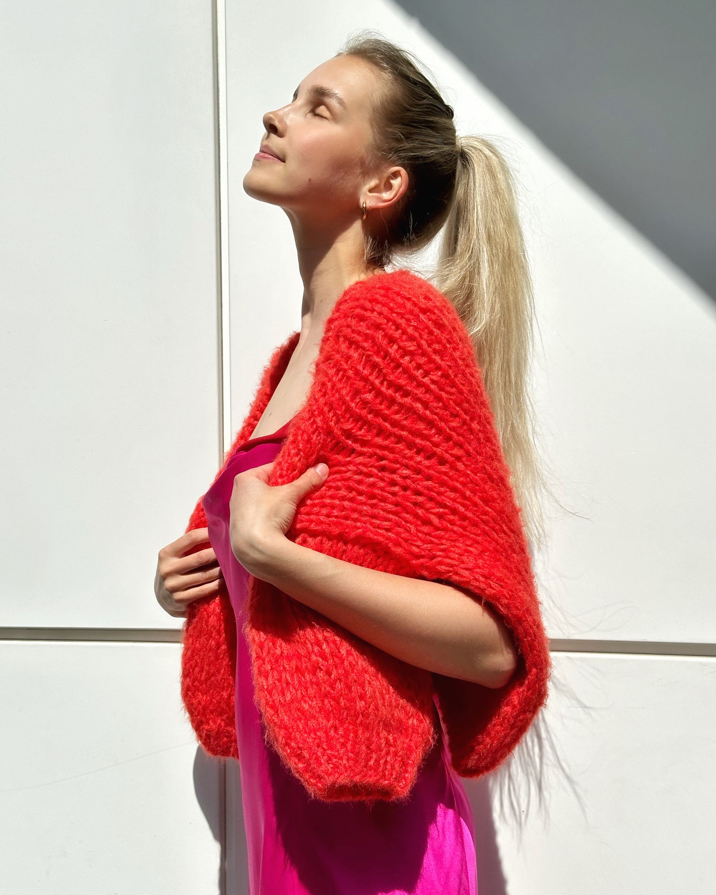 Silk Knit, Neon Red, sweater