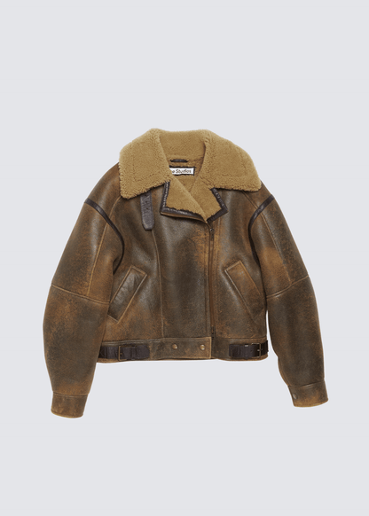 Leather Shearling, Brown, Jacke - Lindner Fashion