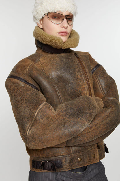 Leather Shearling, Brown, Jacke - Lindner Fashion