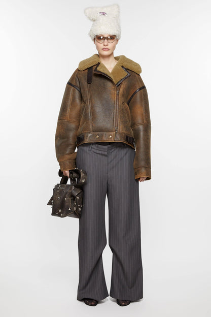 Leather Shearling, Brown, Jacke - Lindner Fashion