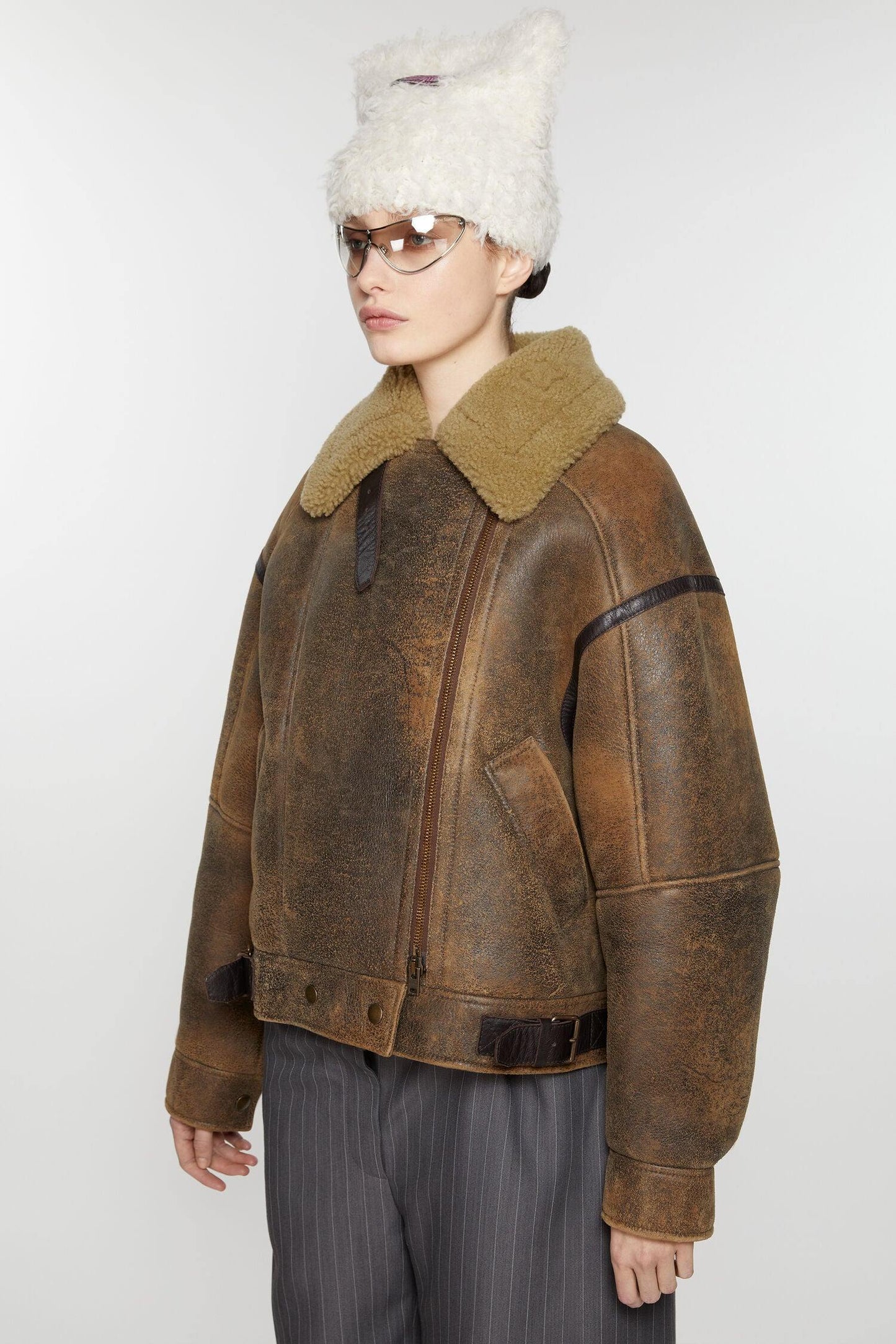 Leather Shearling, Brown, Jacke - Lindner Fashion