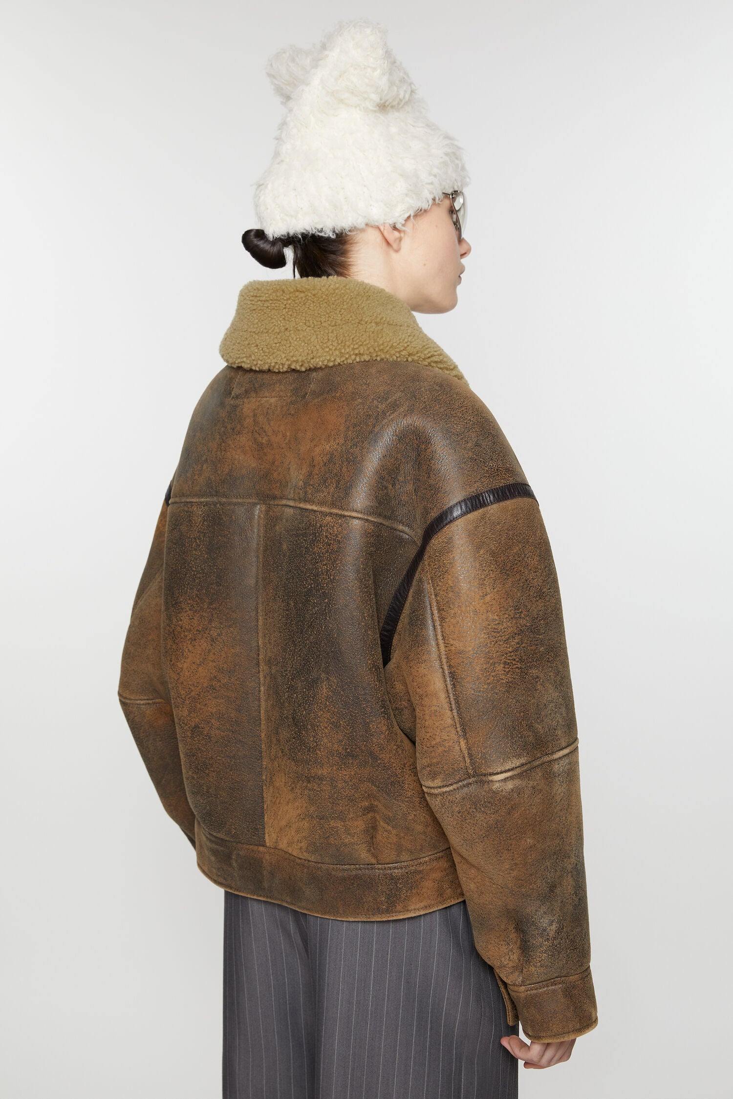 Leather Shearling, Brown, Jacke - Lindner Fashion