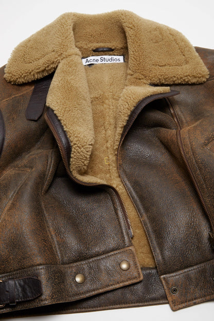 Leather Shearling, Brown, Jacke - Lindner Fashion