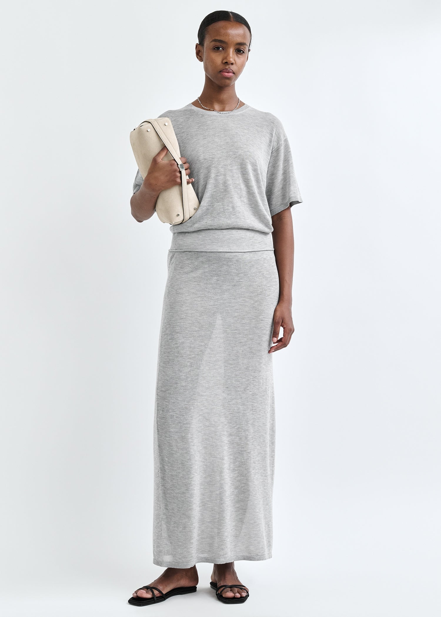 Long Knit, Grey Melange, Rock - Lindner Fashion