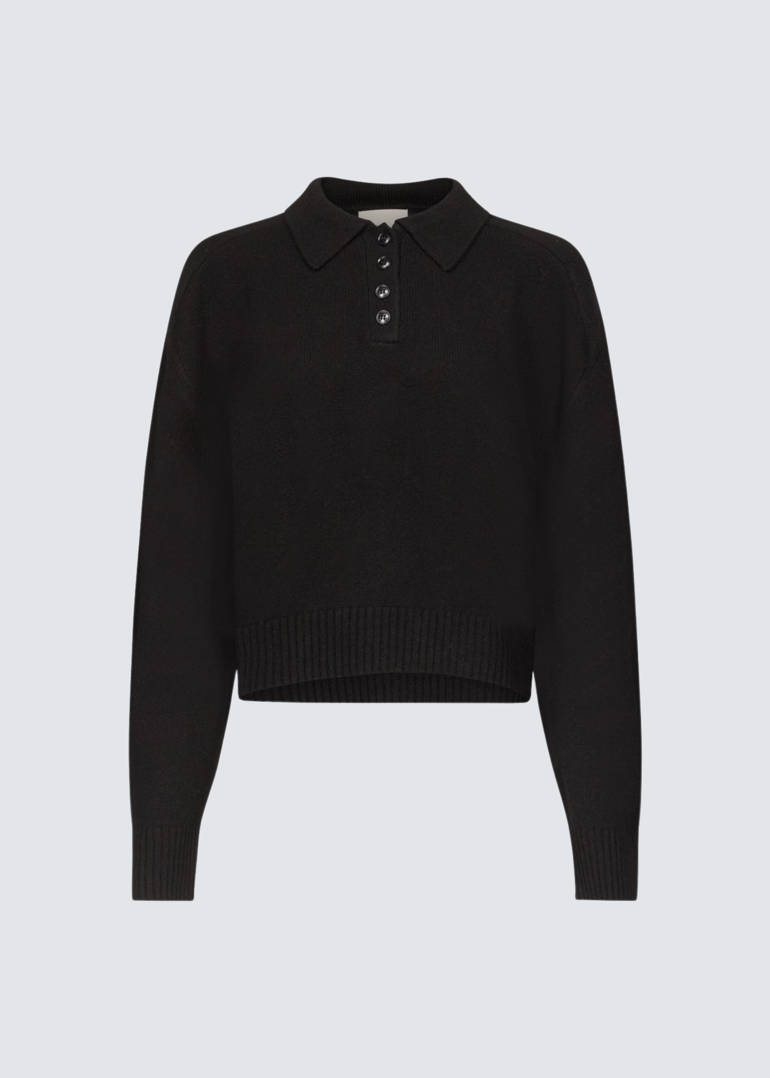 loulou de saison schwarzer pullover mit polo-kragen aus kaschmir - flatshot