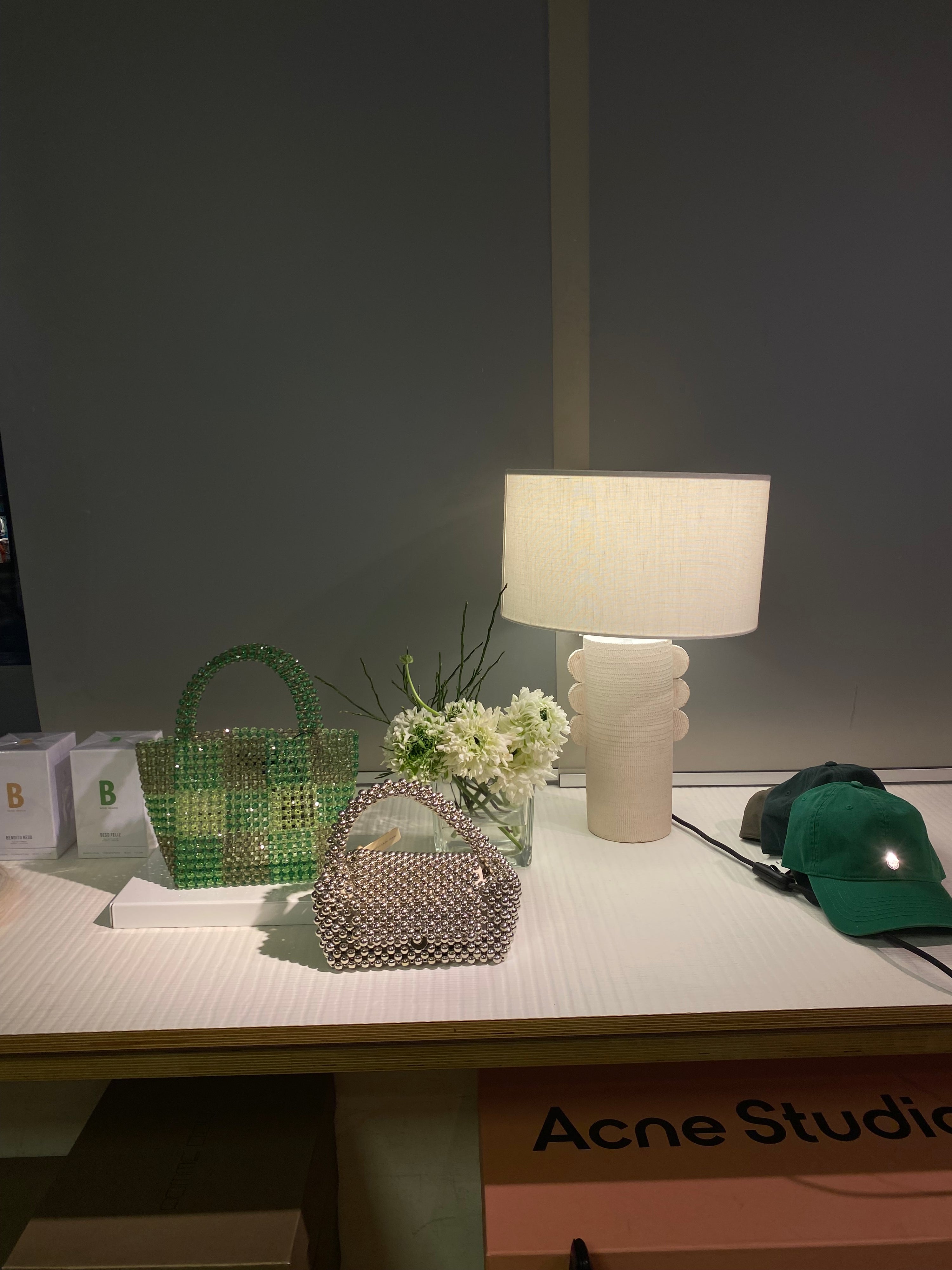 Market, Sheer Green Checked, Pearl Bag - Lindner Fashion