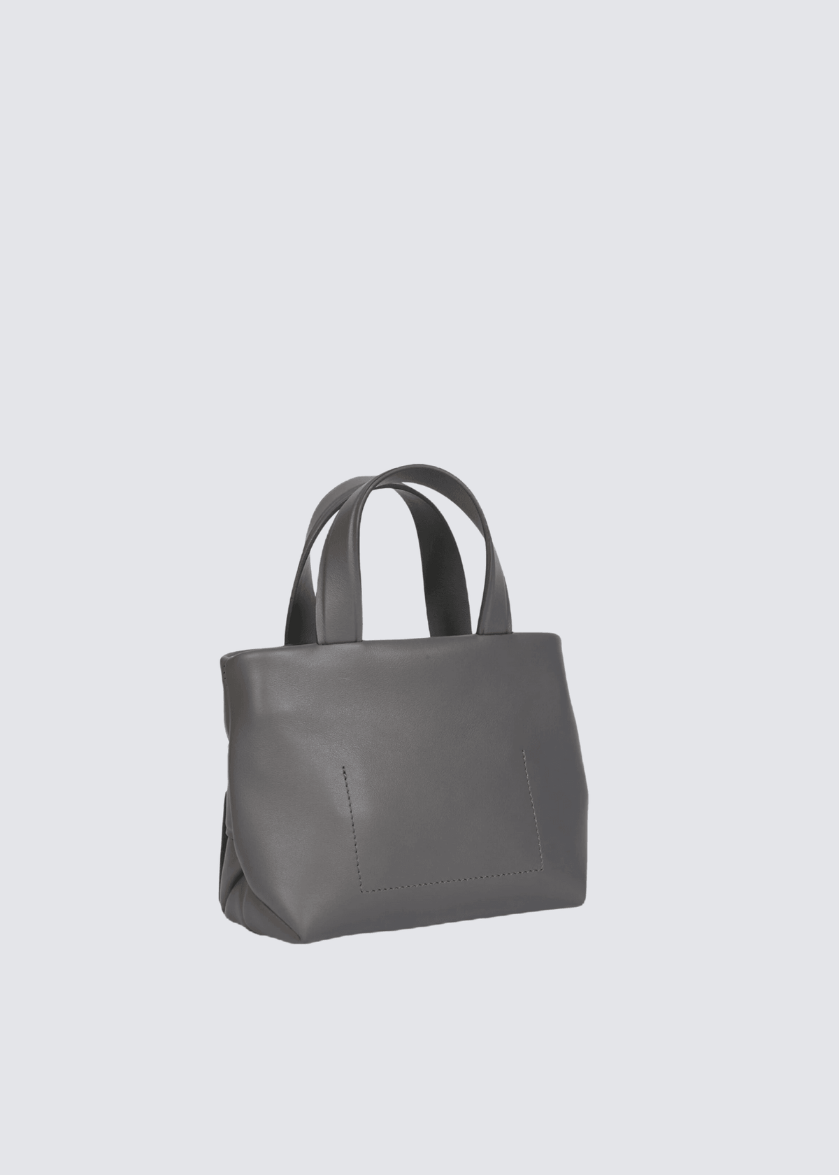 Graue Micro Bag mit Schleifen Detail auf der Vorderseite. Flat Shot, Rückseite.