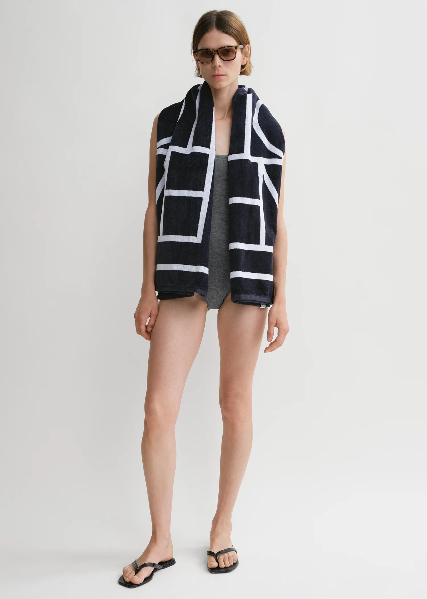 Monogram Jacquard, Navy, Beach Towel - Lindner Fashion