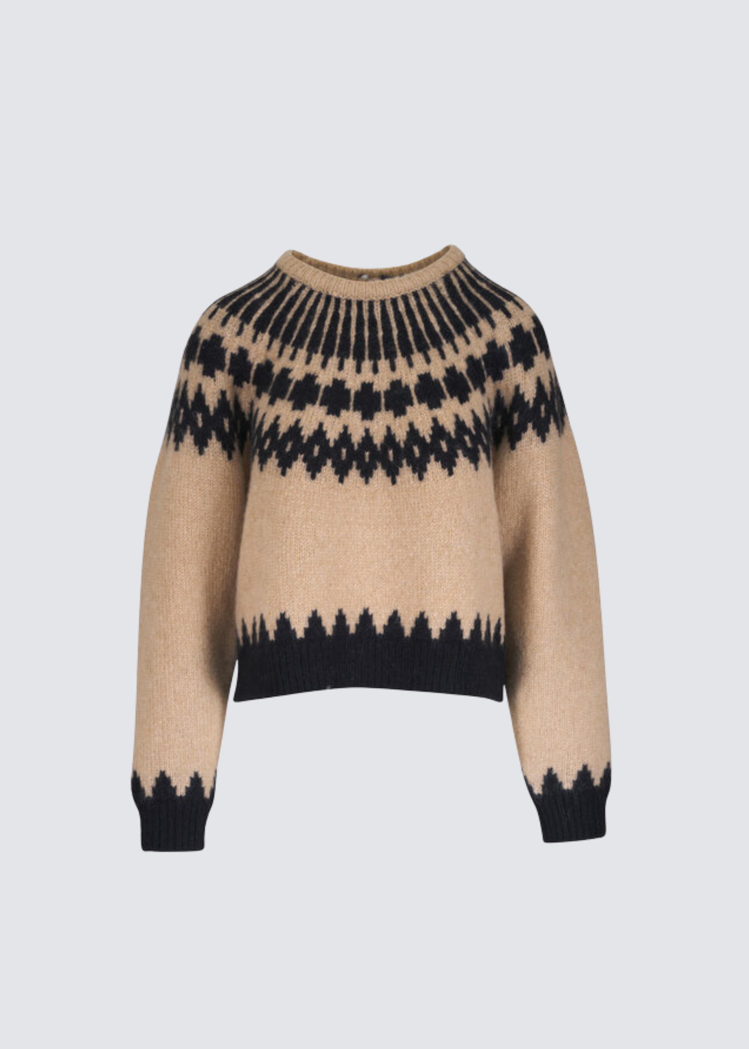 Nili Lotan beiger Pullover mit Norweger-Muster aus Alpaka-Material - Flatshot