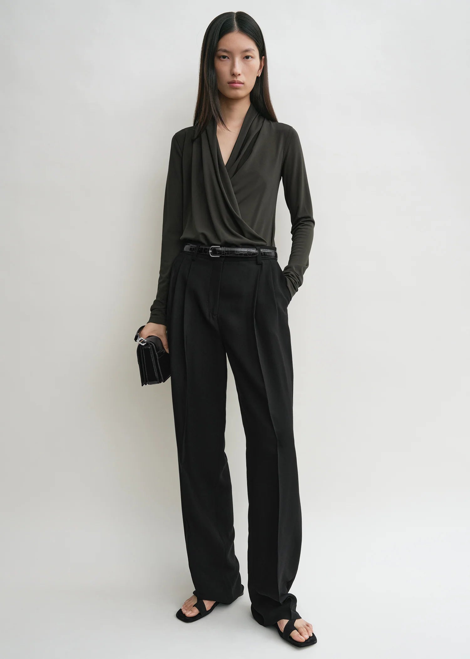 Overlapped Jeresy Top, Pepper, Langarm - Lindner Fashion