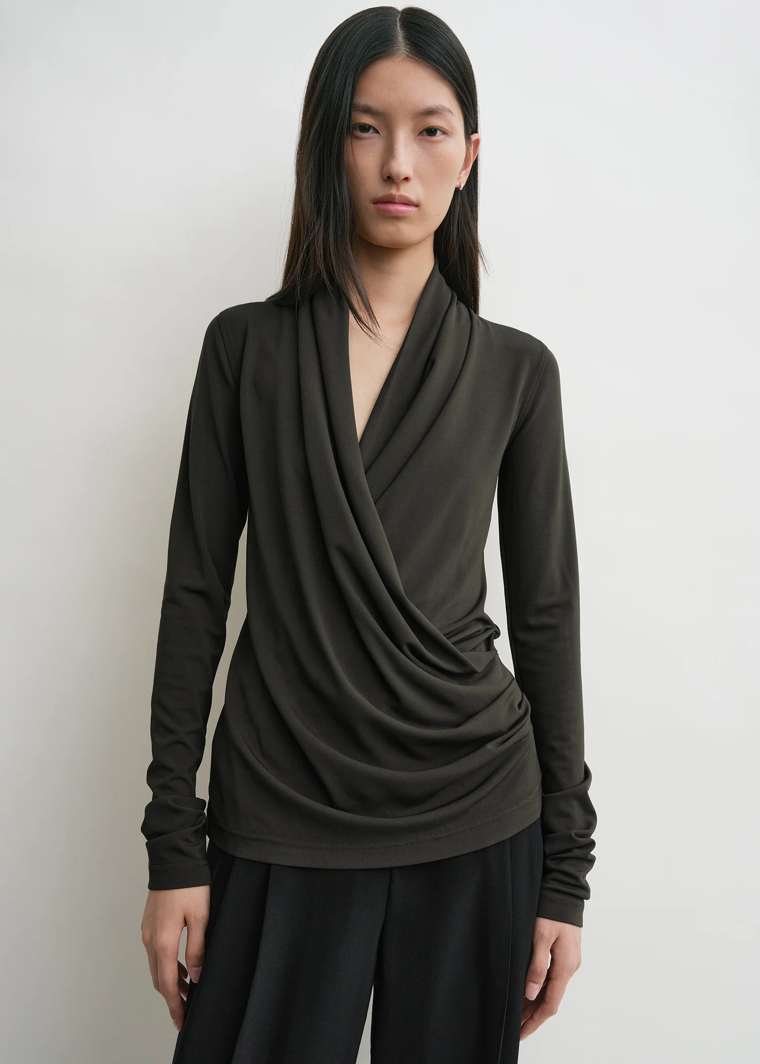 Overlapped Jeresy Top, Pepper, Langarm - Lindner Fashion