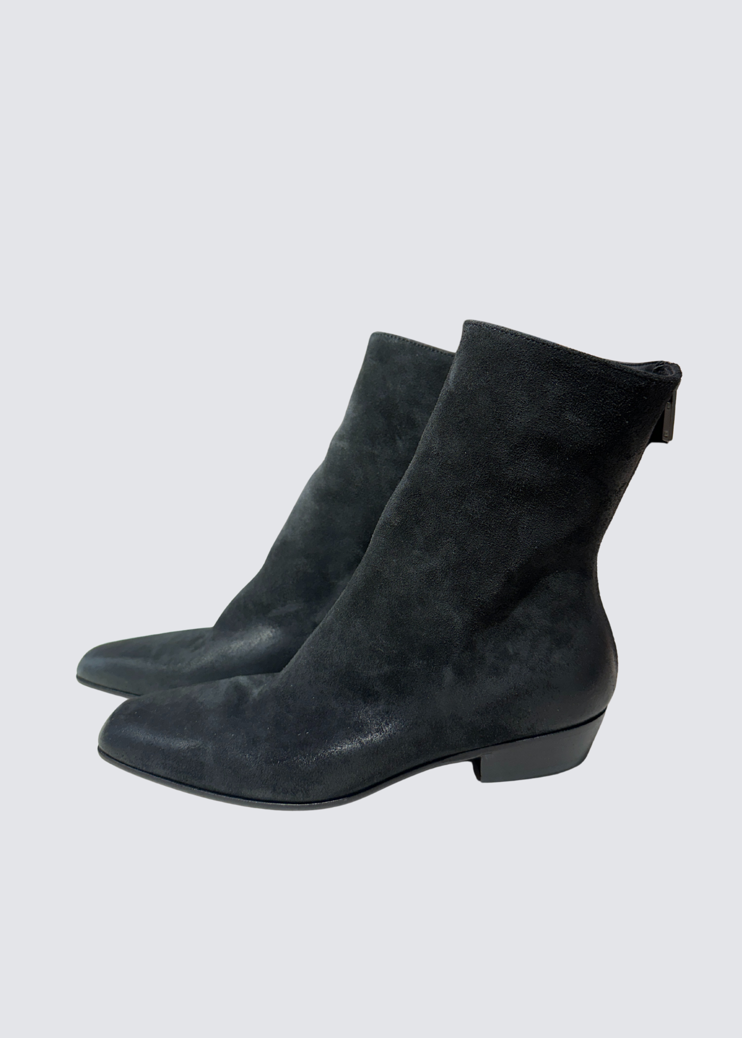 Pantanetti schwarze Boots aus Veloursleder mit kleinem Absatz - Seitenansicht 