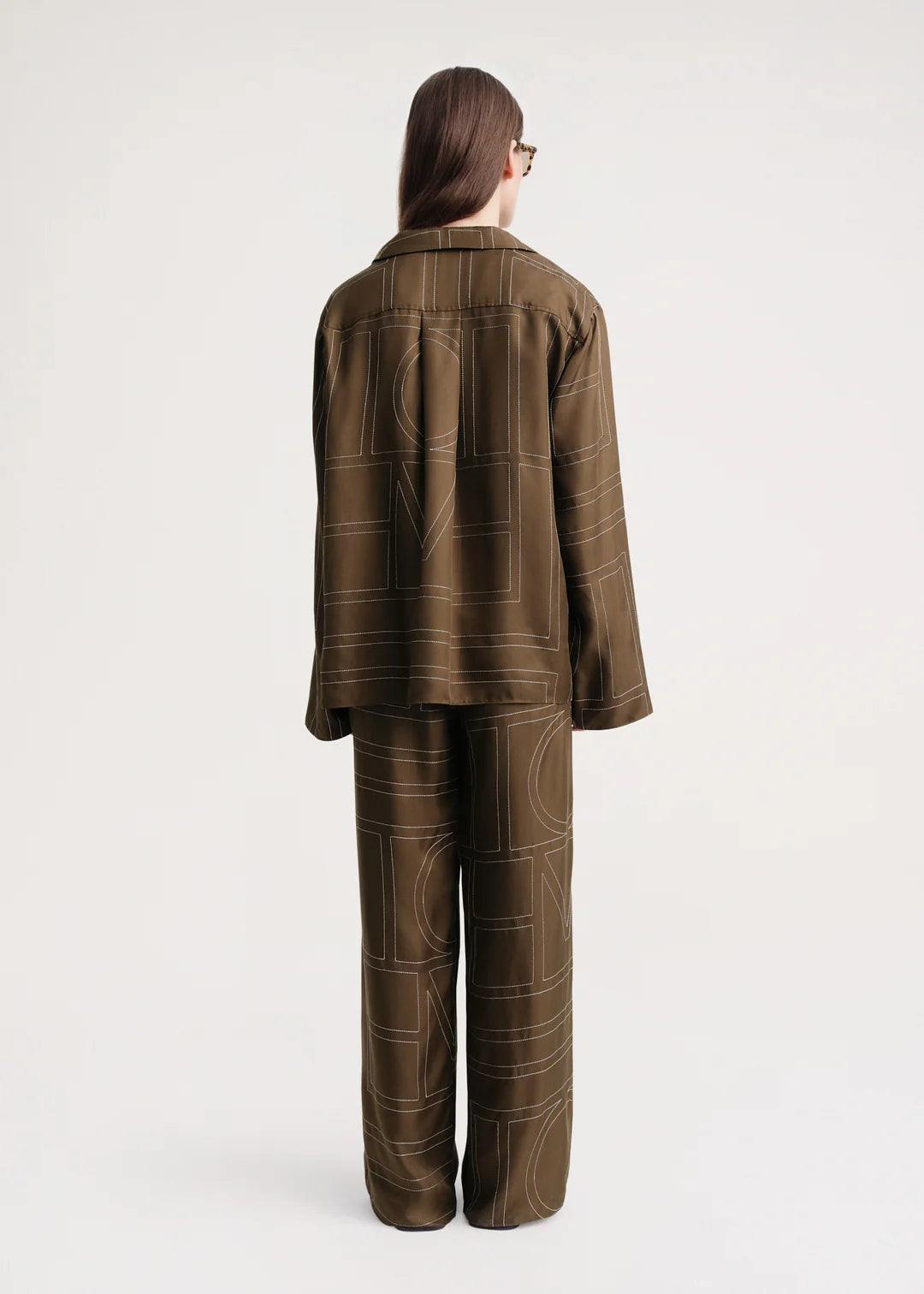 PJ Silk Blouse, Mocha/Monogram, Bluse - Lindner Fashion