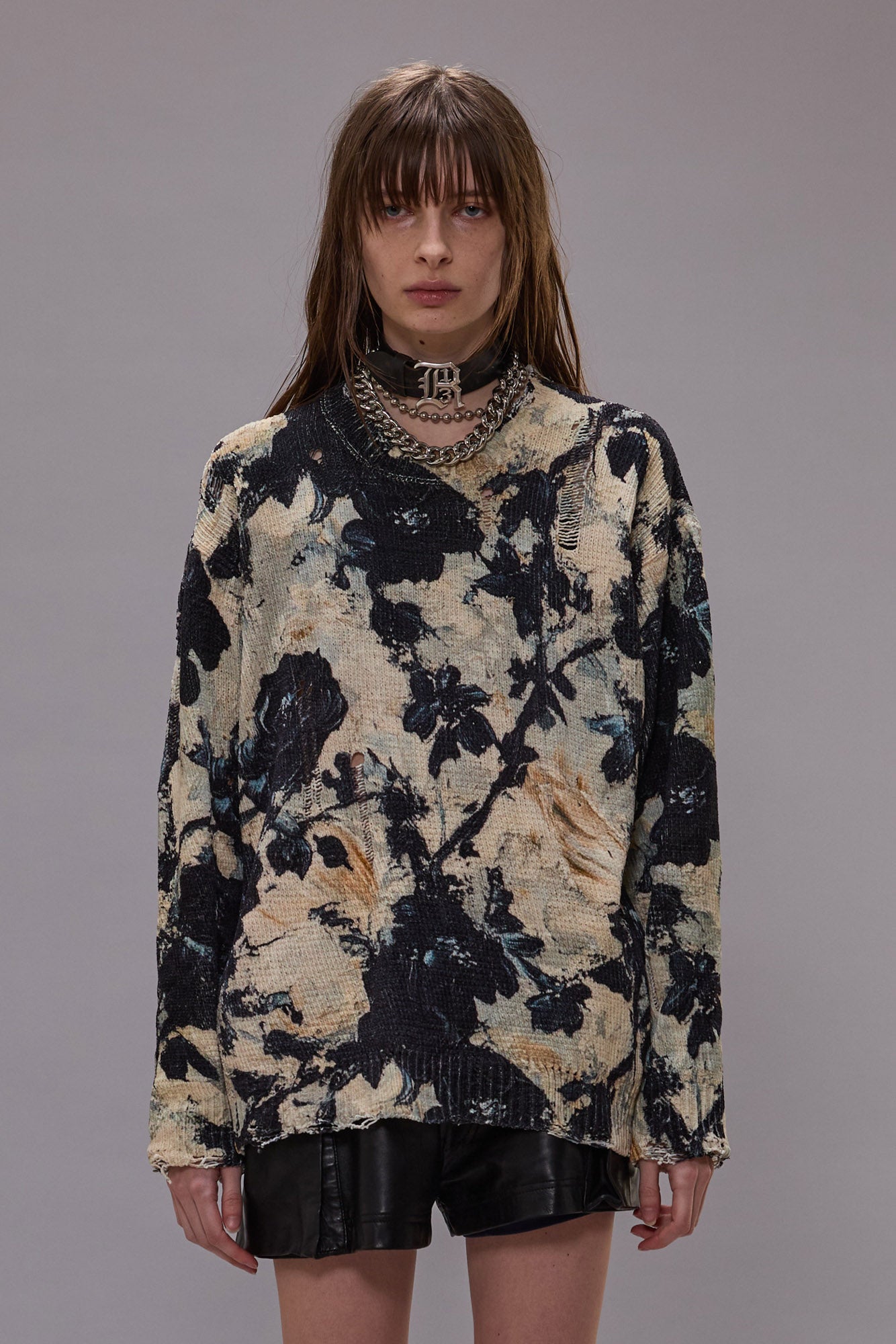 Printed Boyfriend, Black / Cream Floral, Sweater - Lindner Fashion