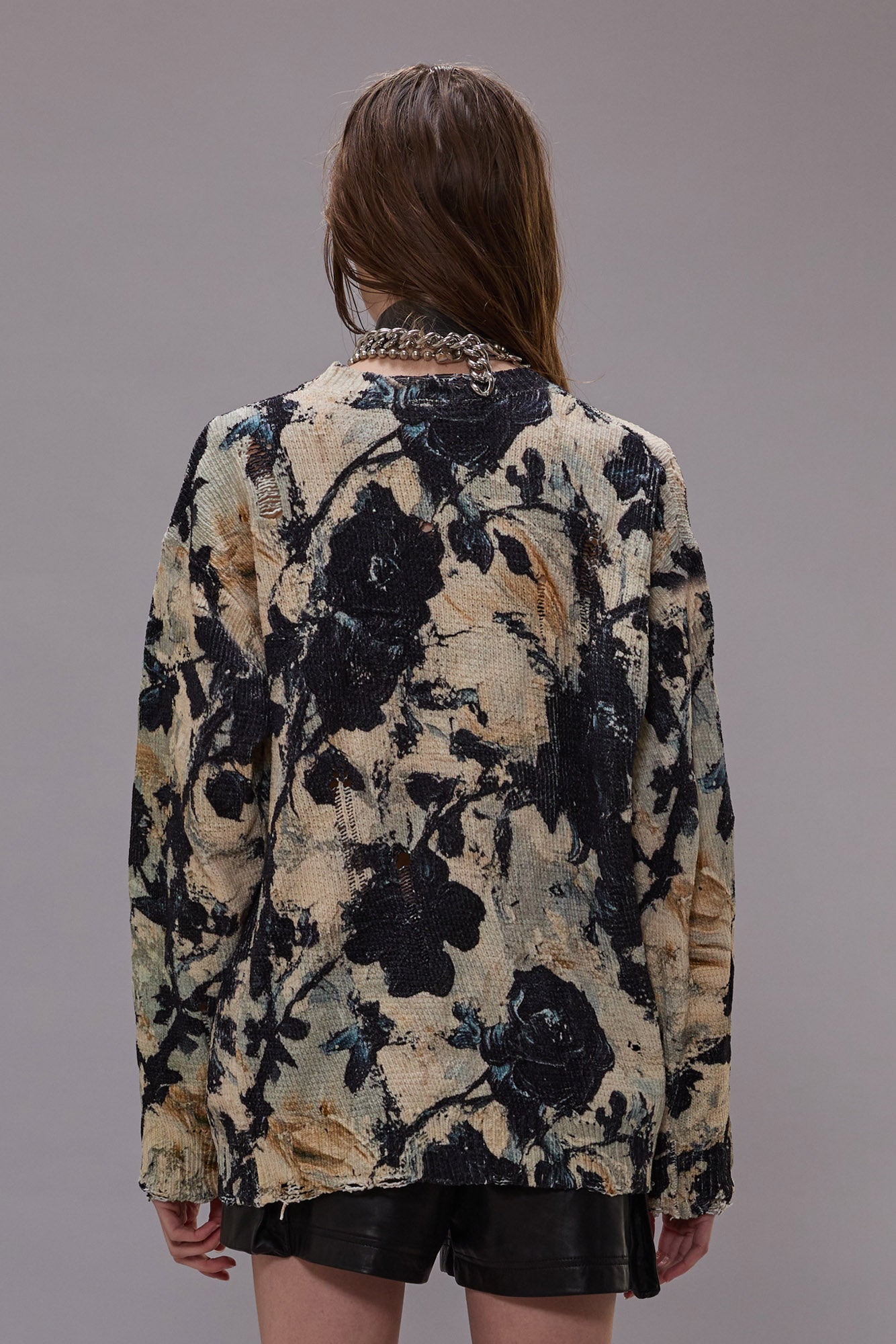 Printed Boyfriend, Black / Cream Floral, Sweater - Lindner Fashion