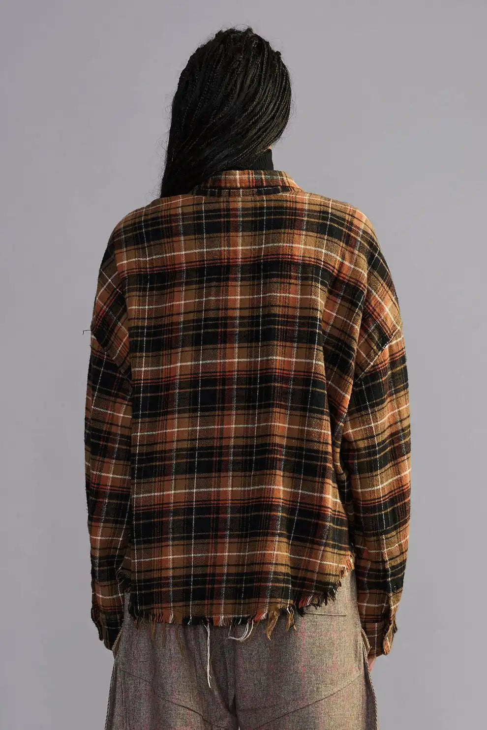 R13, Drop Neck Cropped, Light Brown Black Plaid, Hemd