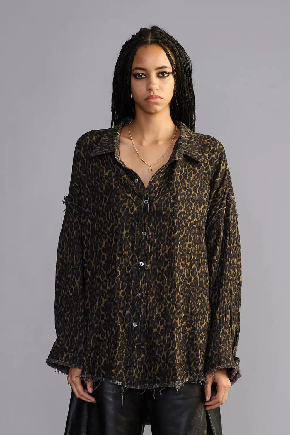 R13, Reversible Shredded Seam Drop Neck, Brown Plaid, Hemd