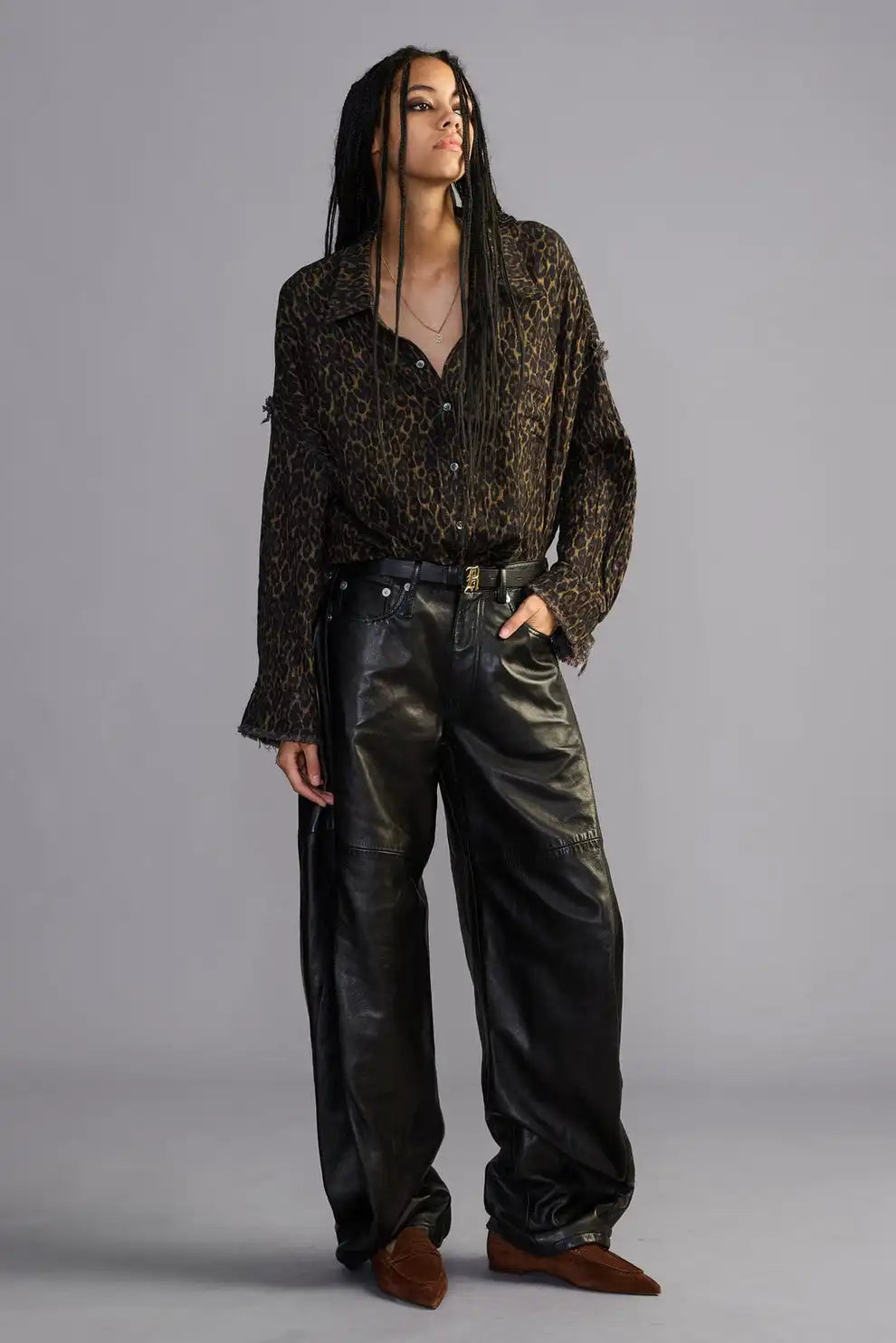 R13, Reversible Shredded Seam Drop Neck, Brown Plaid, Hemd