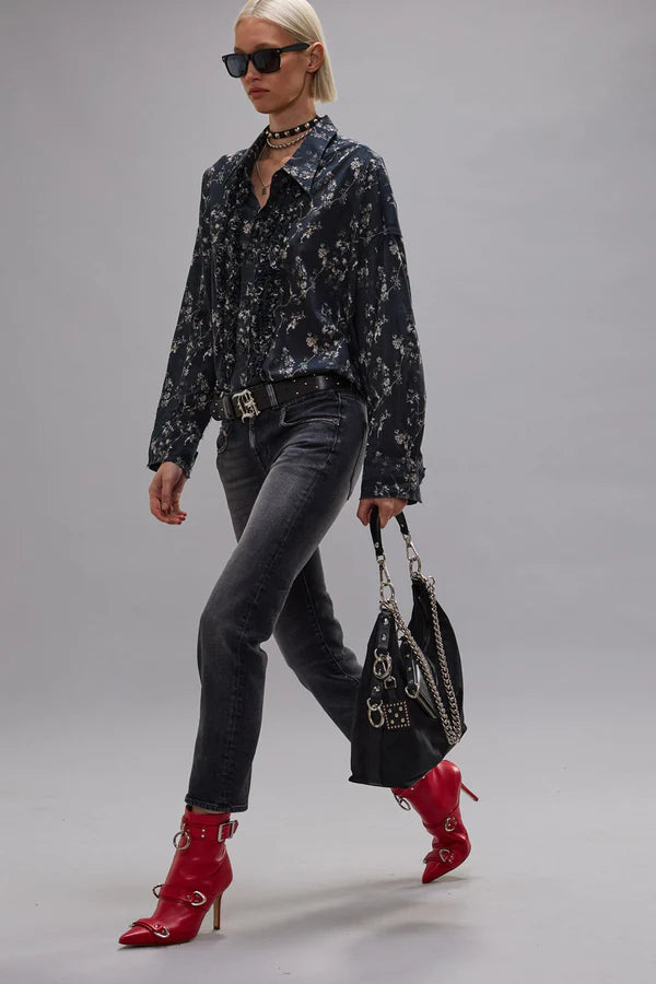 Shredded Seam, Floral Black, Ruffle Hemd