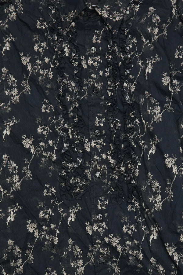 Shredded Seam, Floral Black, Ruffle Hemd