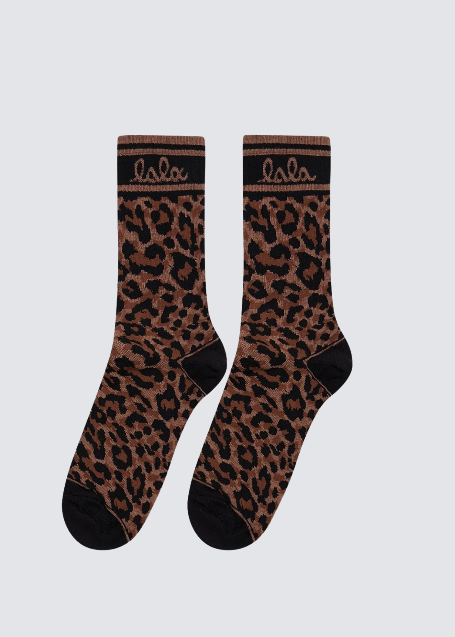 Lala Berlin Sanira Socken in braun mit Leopardenansicht - Seitenansicht 