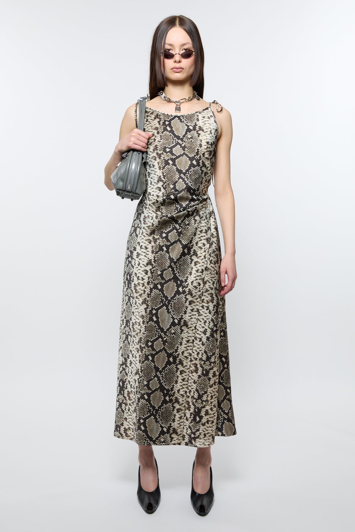 Satin Dress, Multi Brown, Kleid - Lindner Fashion