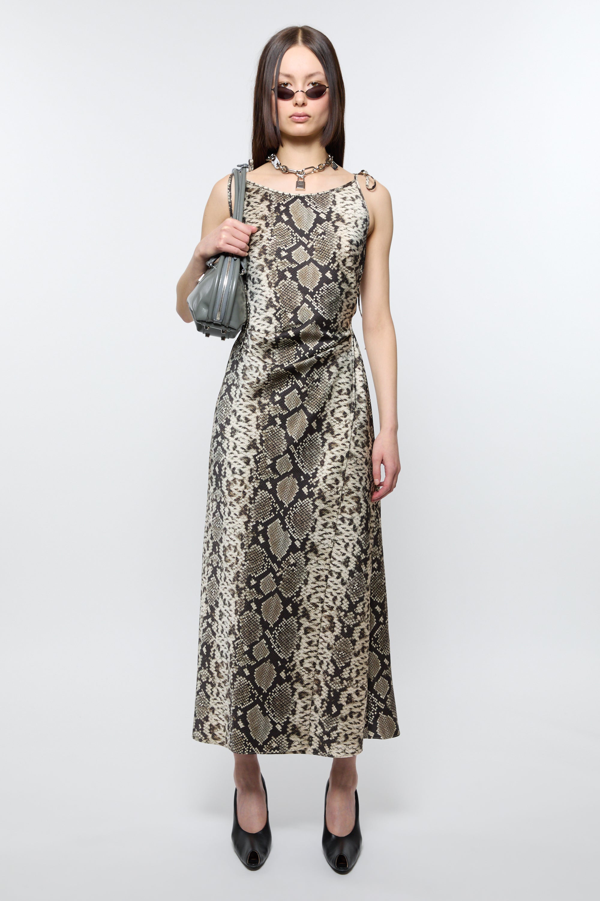 Satin Dress, Multi Brown, Kleid - Lindner Fashion