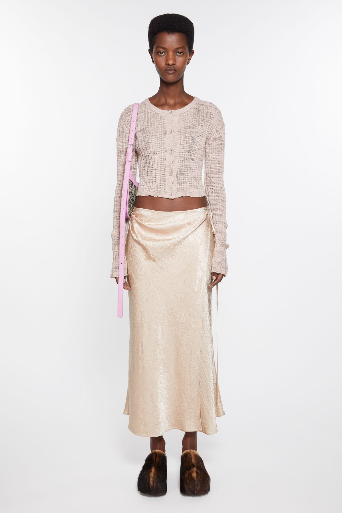 Satin Wrap Skirt, Shell Beige, Rock - Lindner Fashion