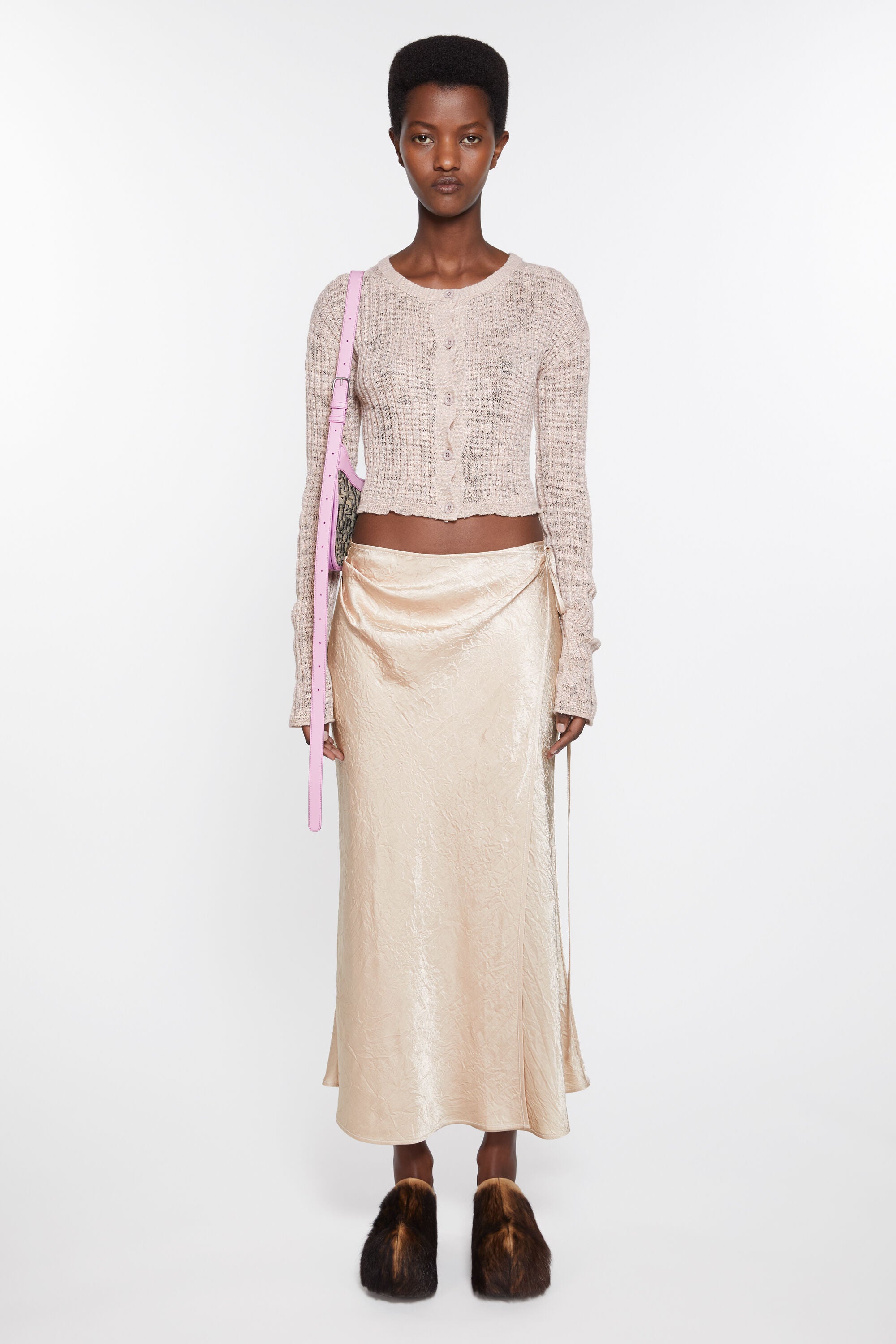 Satin Wrap Skirt, Shell Beige, Rock - Lindner Fashion