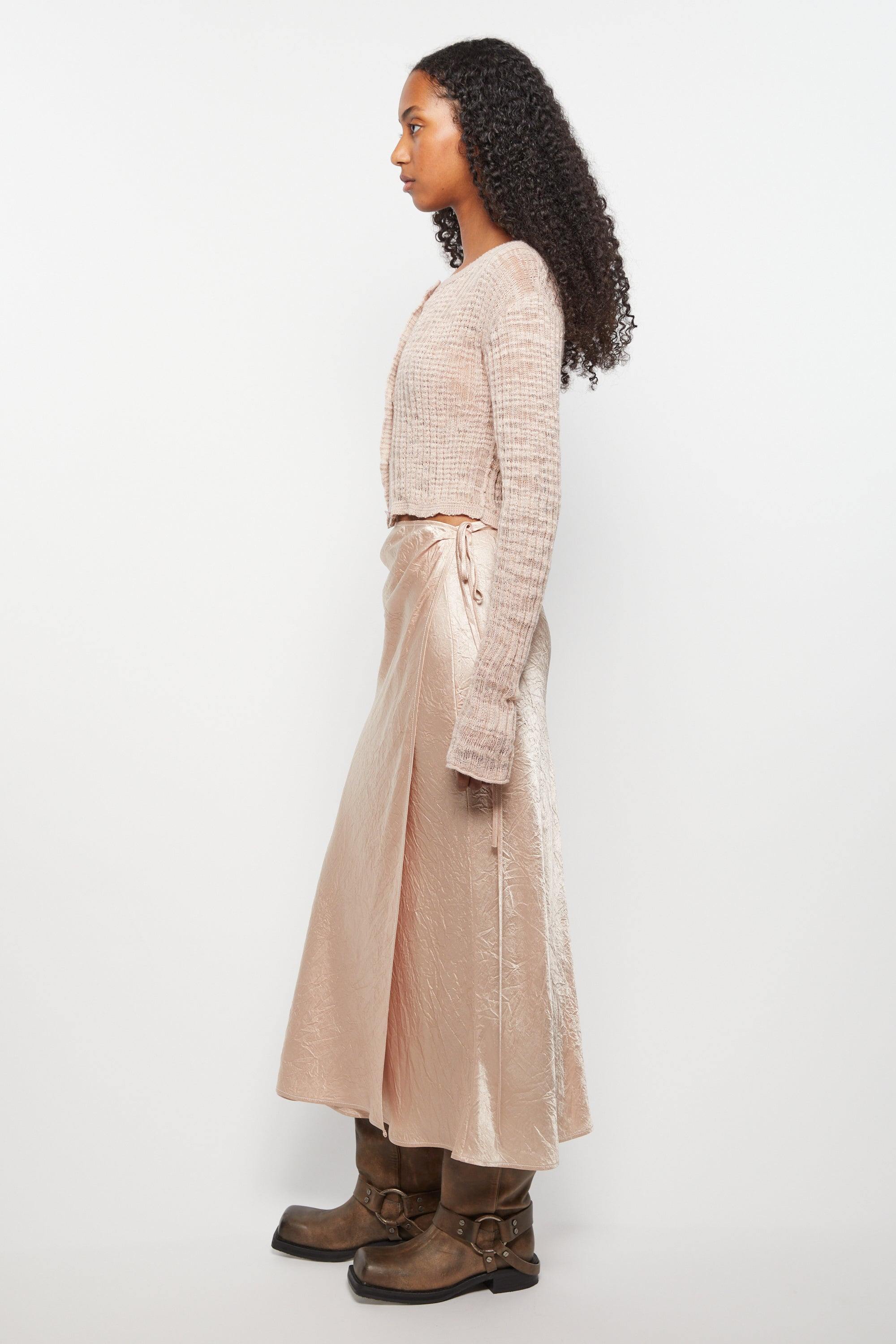 Satin Wrap Skirt, Shell Beige, Rock - Lindner Fashion