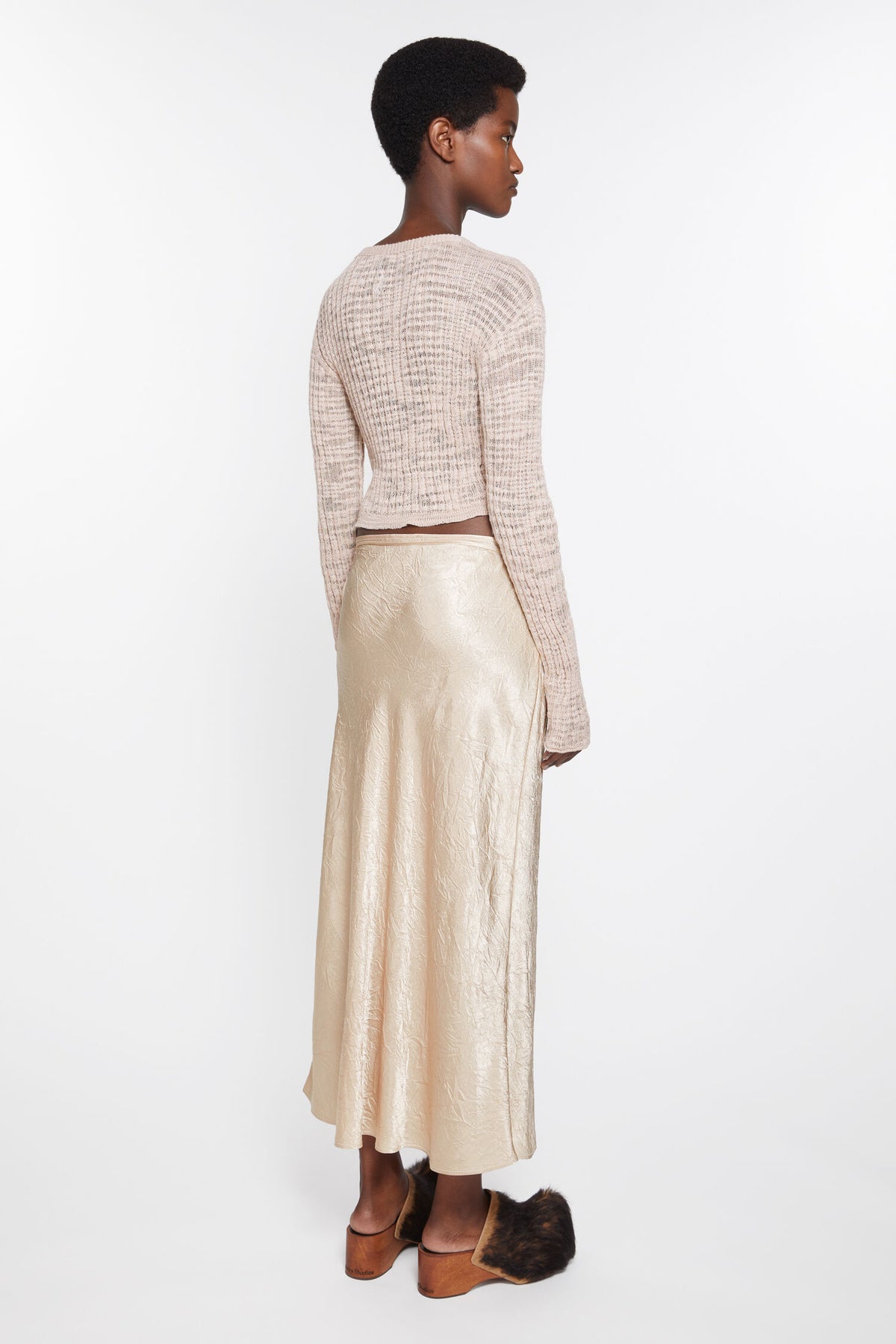 Satin Wrap Skirt, Shell Beige, Rock - Lindner Fashion