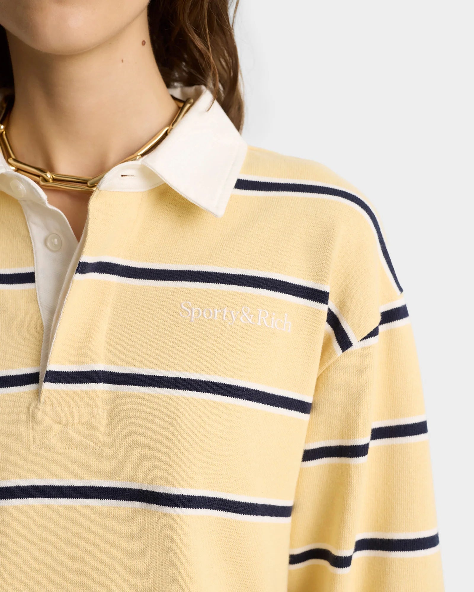 Serif Logo Cropped, Almond/Dark Navy/White, Polo-Shirt - Lindner Fashion