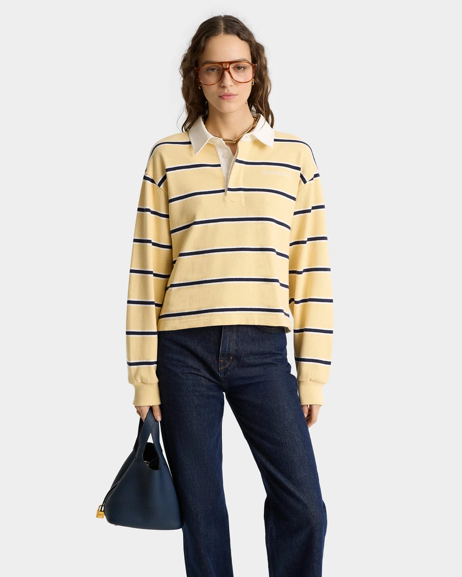 Serif Logo Cropped, Almond/Dark Navy/White, Polo-Shirt - Lindner Fashion