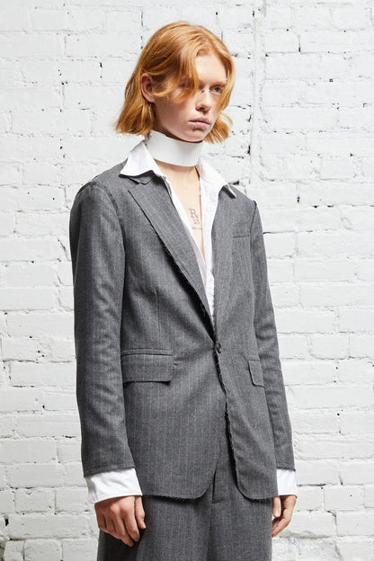 Shrunken Raw Cut, Grey/Pinstripe, Blazer - Lindner Fashion