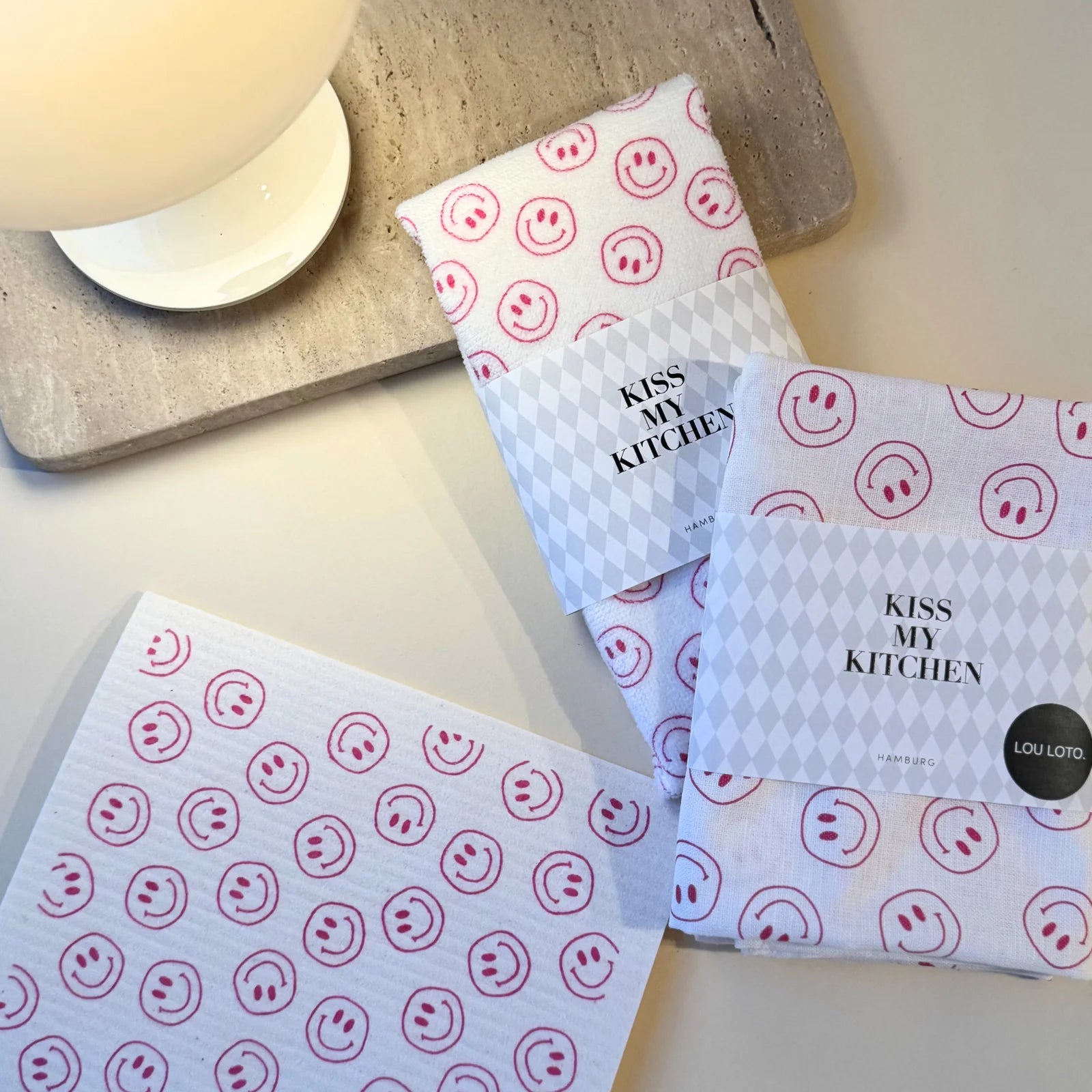 Smile/White/Pink, Schwammtuch - Lindner Fashion