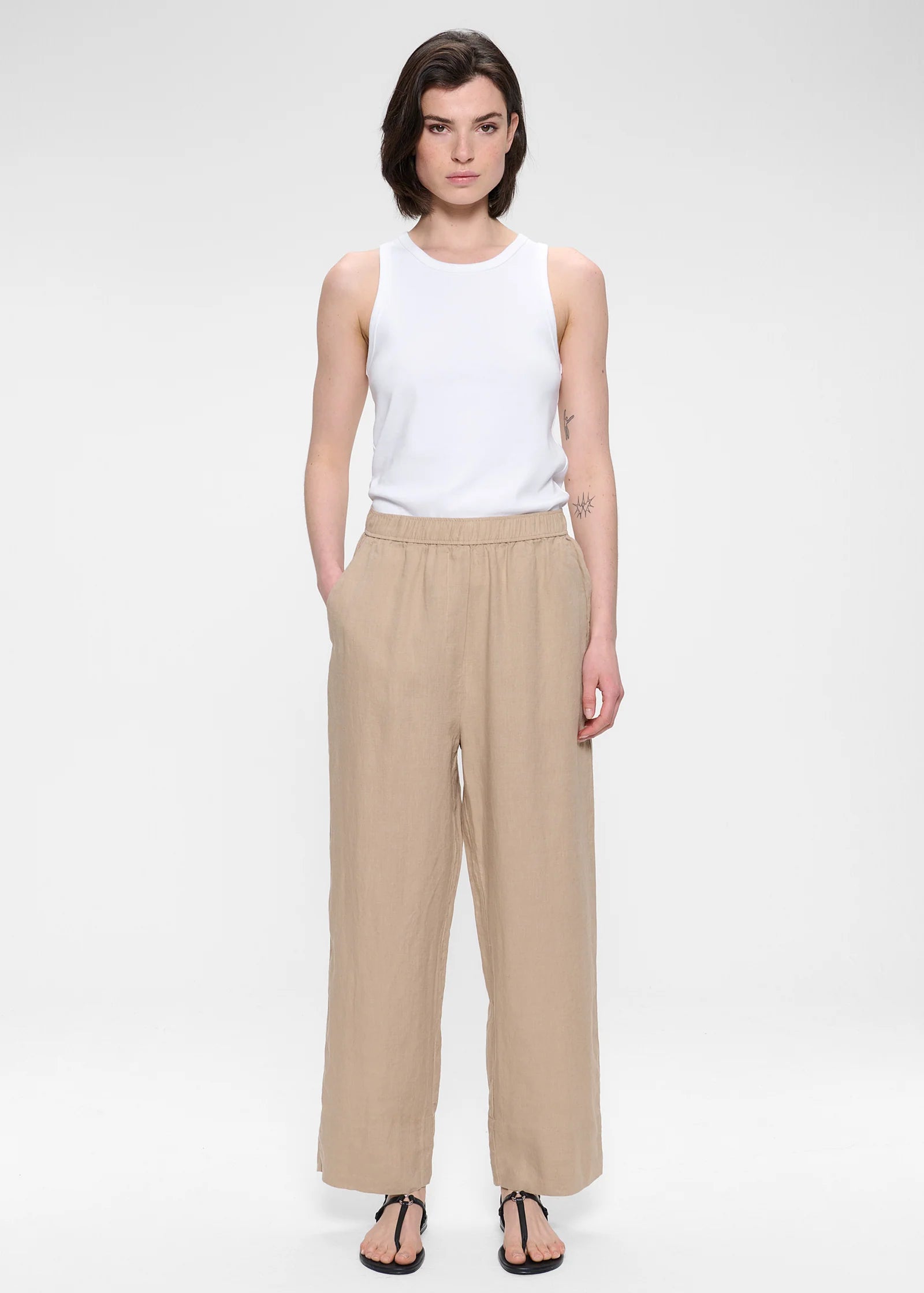 Sophie Washed Linen, Marble, Hose - Lindner Fashion