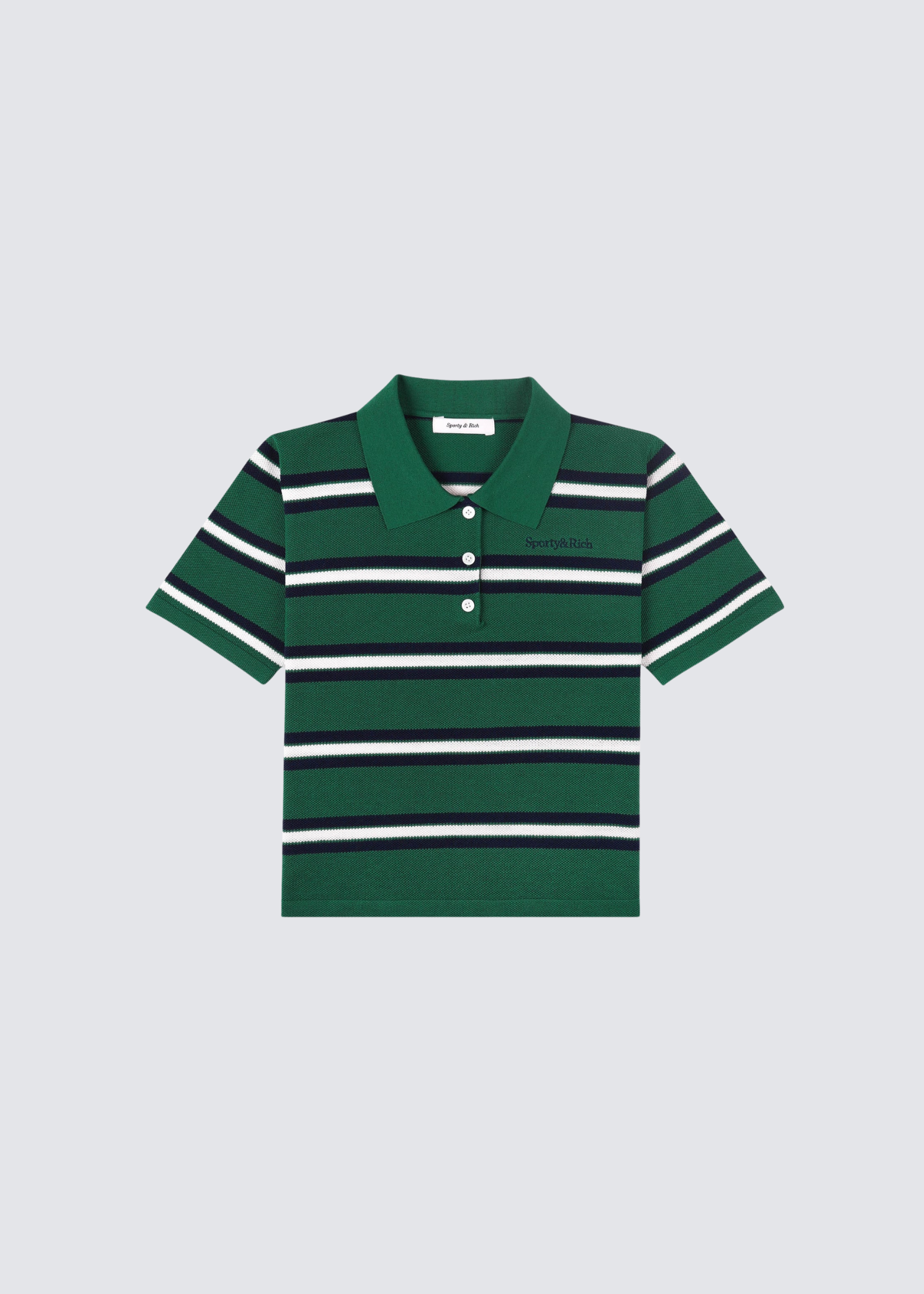 Sporty&Rich grün gestreiftes Polo-Shirt aus Seidengemisch - Flatshot