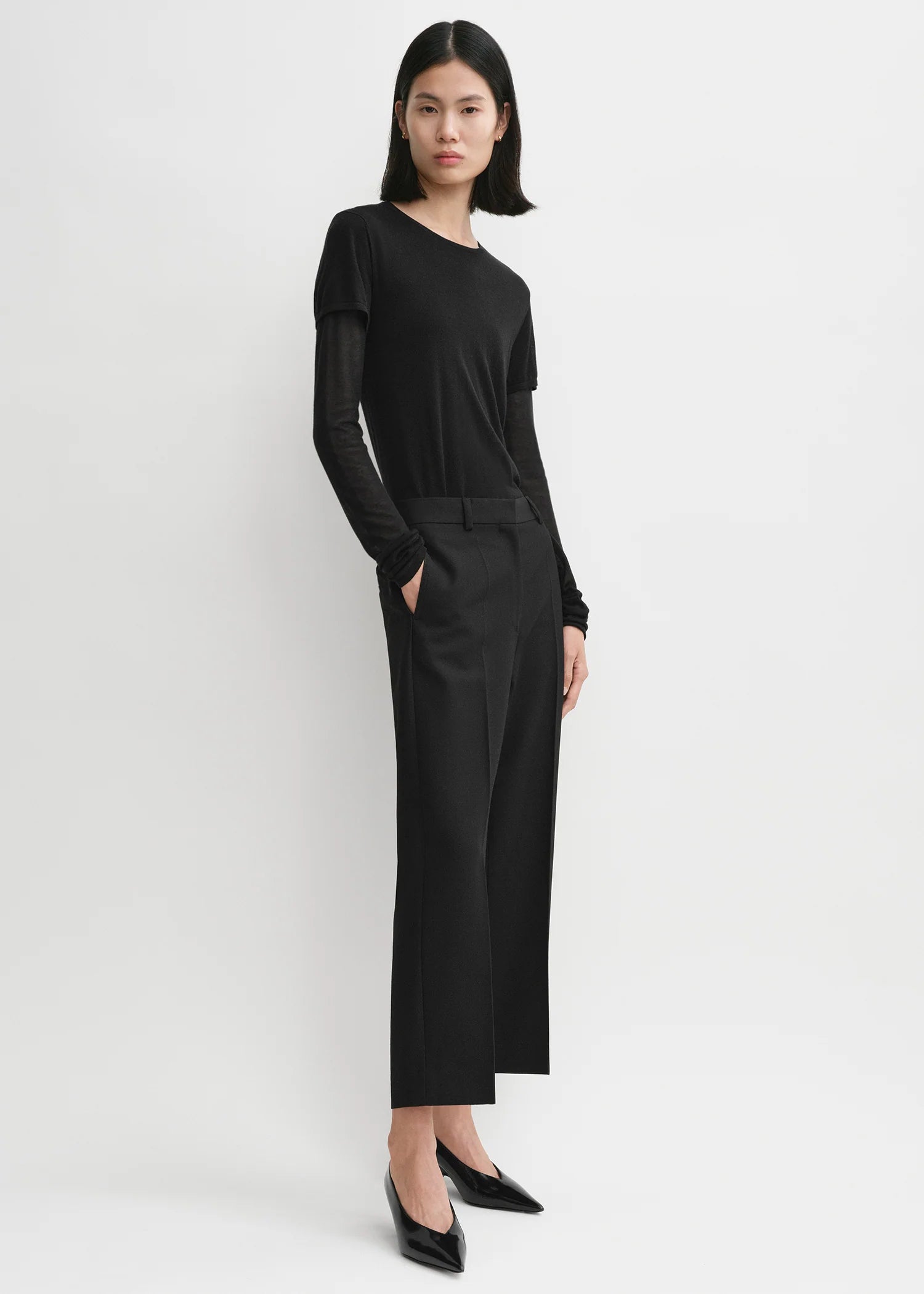 Straight Cropped, Black, Hose - Lindner Fashion