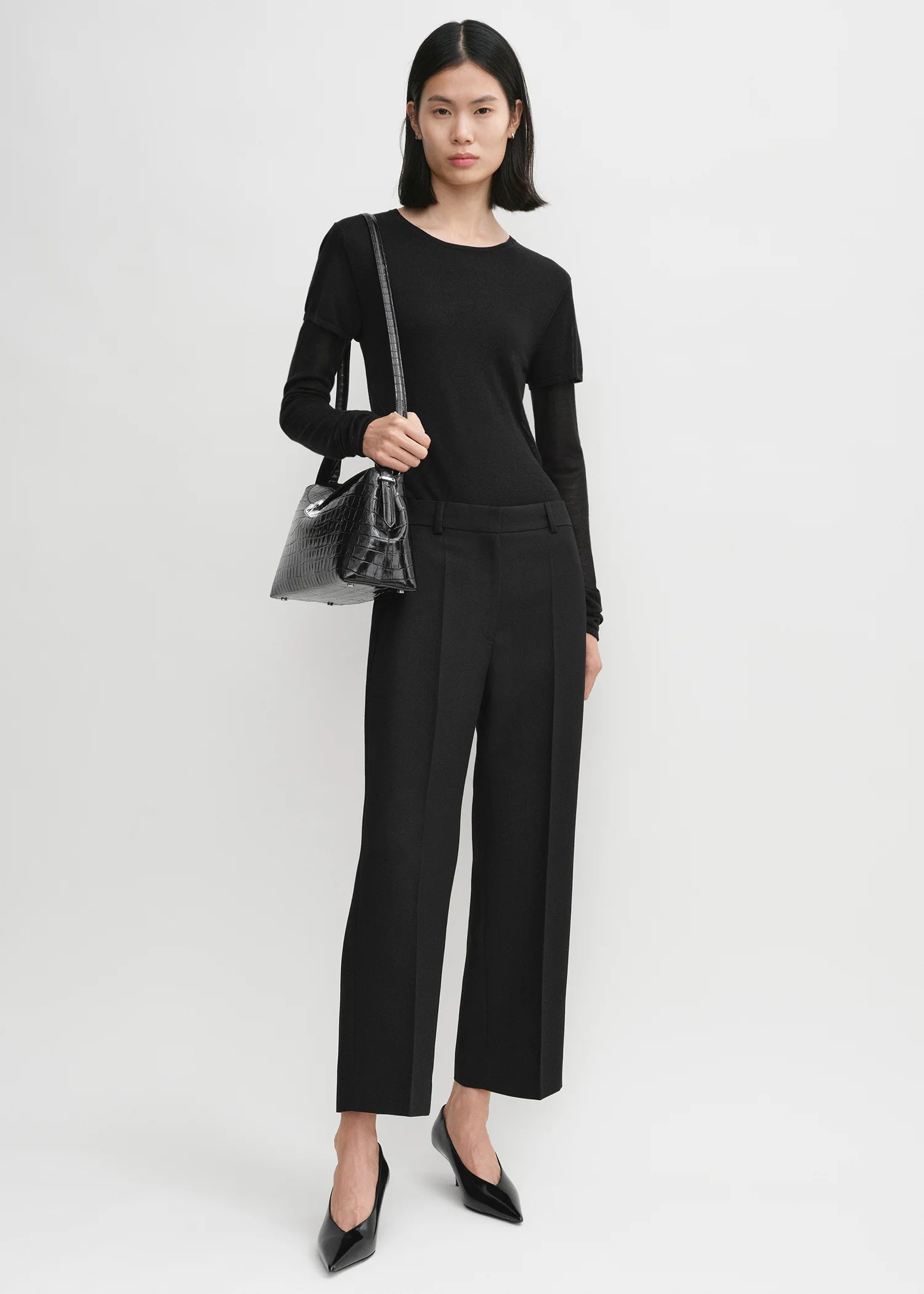 Straight Cropped, Black, Hose - Lindner Fashion