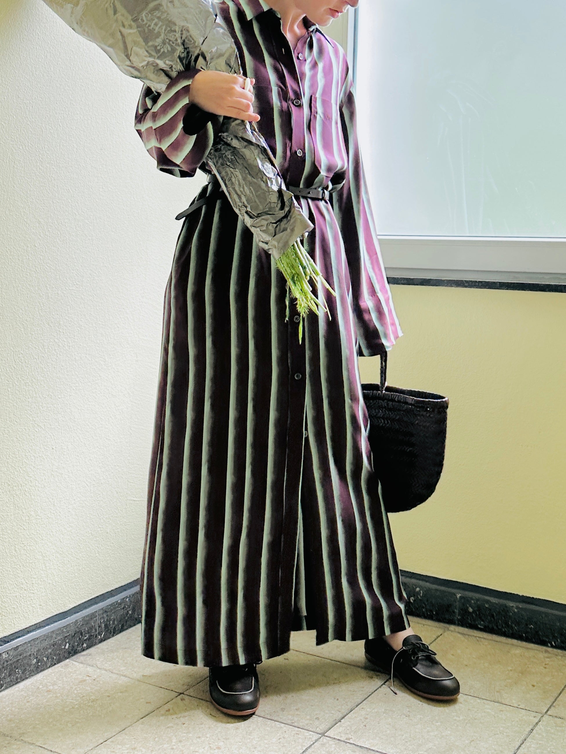 Stripe Silk, Cordovan, Kleid - Lindner Fashion